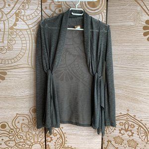 gray cardigan with flattering waist detail